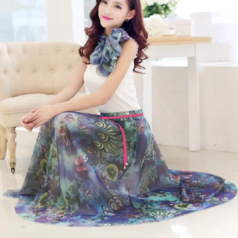 Женская шифоновая юбка в богемном стиле длинная винтажная макси Харадзюку с