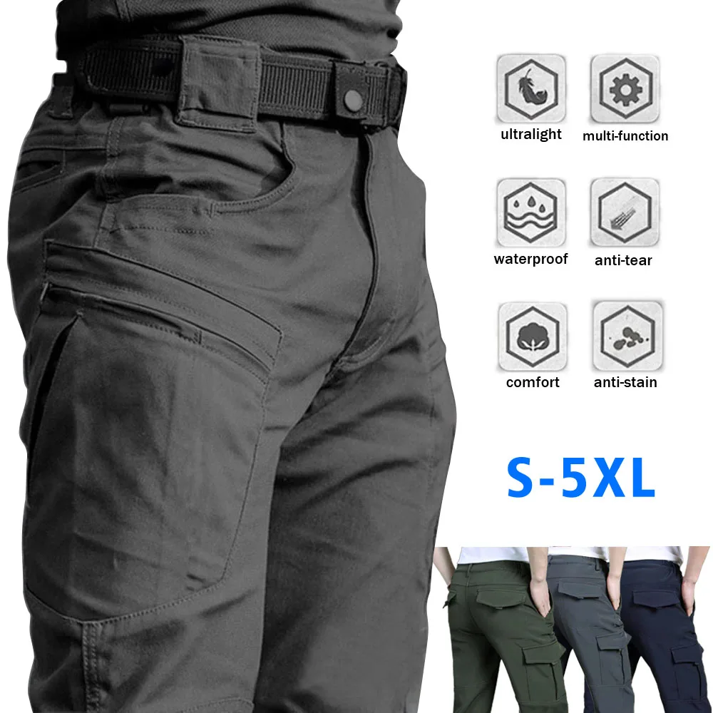 Men's Tactical Pants Multiple Pocket Elasticity Military Urban Commuter Tacitcal Trousers Men Slim Fat Quick Dry Cargo Pants 5XL