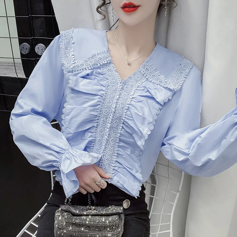 Женская шифоновая рубашка с оборками элегантная однотонная офисная блузка