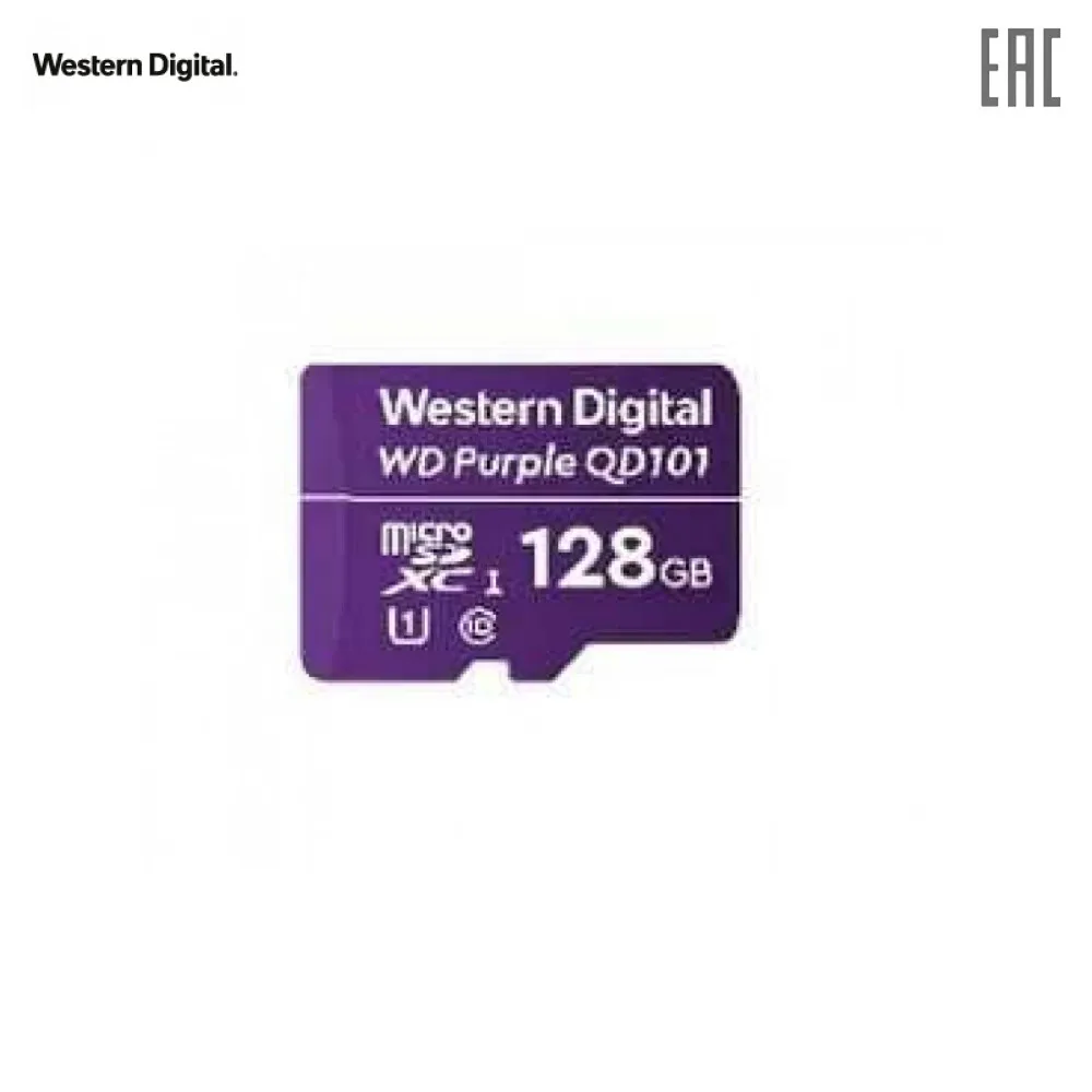 Карта памяти WD Purple SC QD101 Ultra Endurance MicroSDXC WDD128G1P0C 128ГБ Class 10 UHS 1 (U1) для видеонаблюдения |