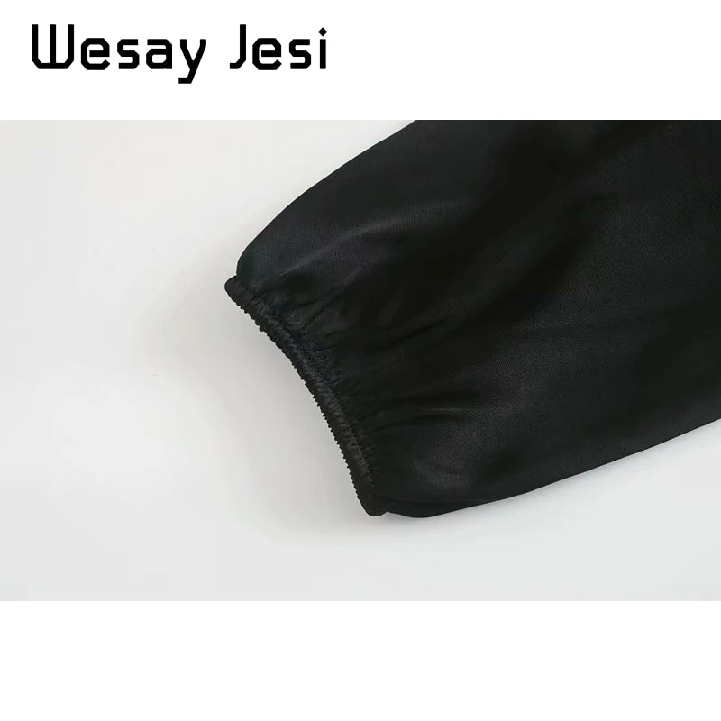 

Retro Fashion 2020 Autumn Women's Blouses New Suit Collar Bag Buckle Lantern Sleeve Silk Satin Black Shirt For Women