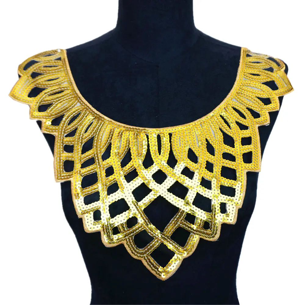 Золотые блестки тканевый воротник вышитая аппликация для платья отделка барокко