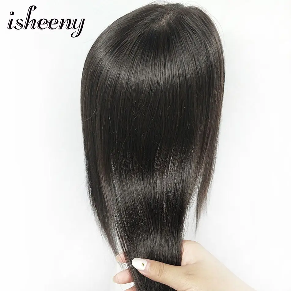 Natural Color 1" 12" 1" человеческие волосы Топпер парик для женщин 12*12 дышащий моно ПУ основа с зажимом в волосы парик Remy шиньон - Парик Цвет: Natural Color