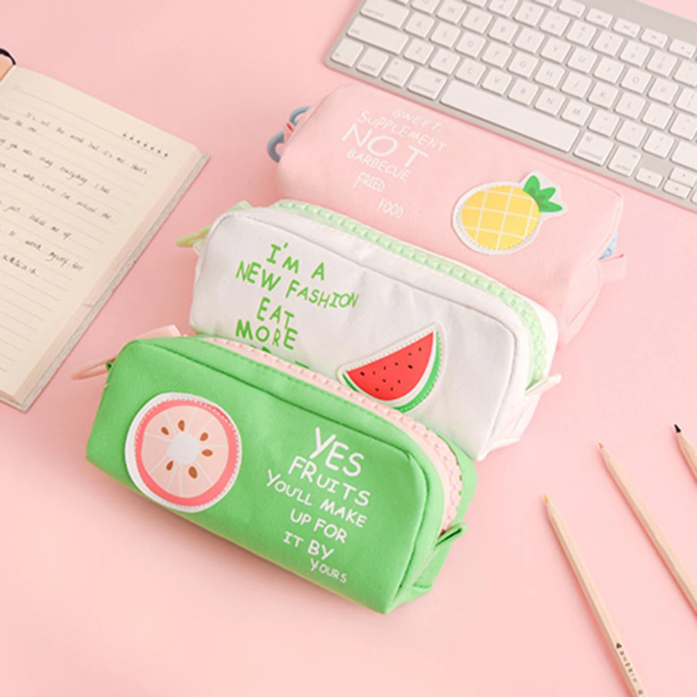 Пенал тканевый на молнии с фруктами Оригинальный чехол для карандашей