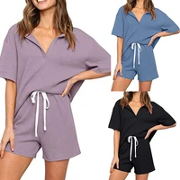 solid tracksuit women two piece set summer clothes pullover tee top shorts leisure suits female casual loose lounge wear outfits