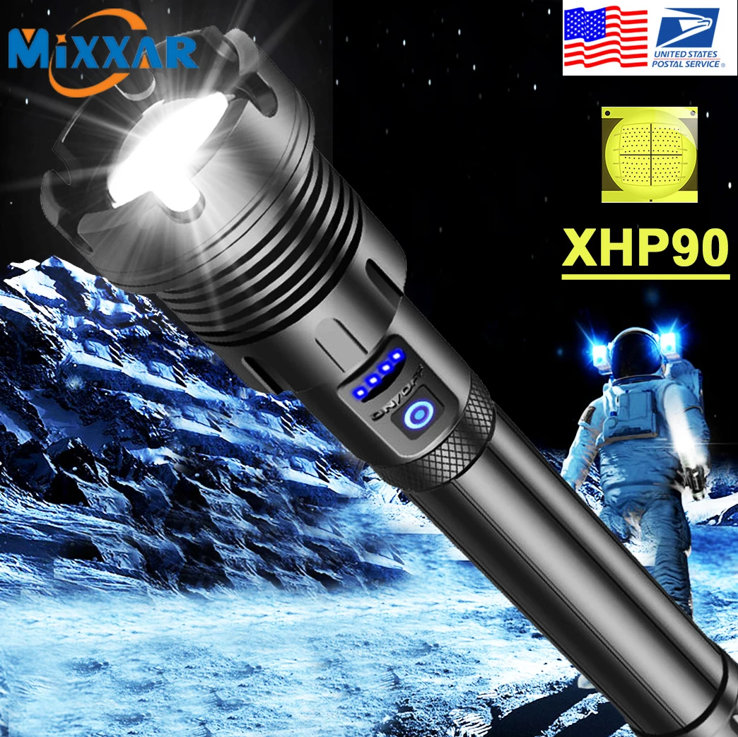 ZK20 Dropshipping USB Rechargeable XHP90 COB Powerful LED Flashlight Zoom Red Torch Light 18650 26650 Touch Switch Flashlights