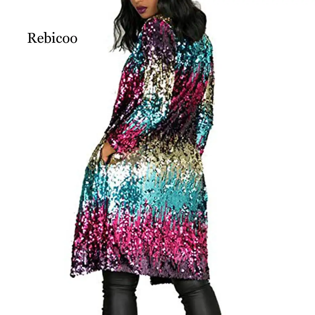 

Long sleeve sequined metallic open front cardigan coat coat and jacket ladies hot sale