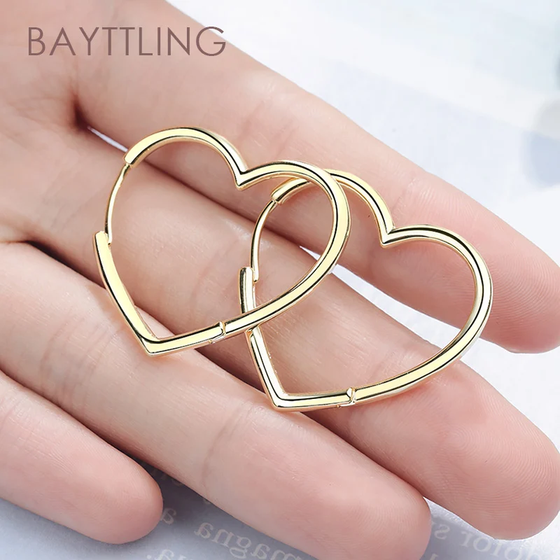 

BAYTTLING New 28MM 925 Sterling Silver Gold/Silver Glossy Heart Hoop Earrings For Women Fashion Wedding Jewelry Party Gifts