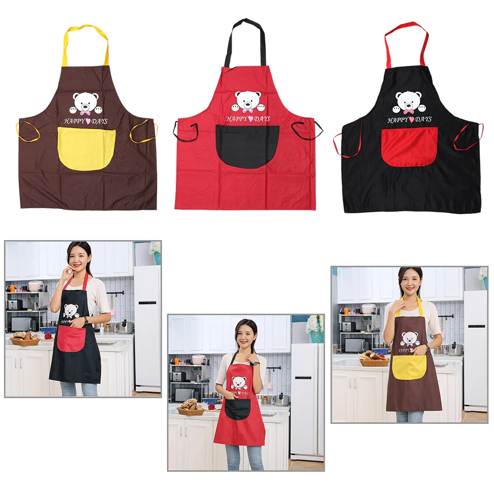 

Home Kitchen Chef Restaurant Waiter Apron Cartoon Bear Microfiber Aprons Cooking Apron With Pockets