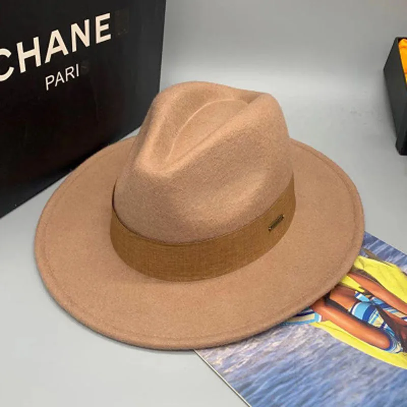 PCFDDR Korean winter universal wide brim wool felt hat jazz hat East Gate flat brim hat.