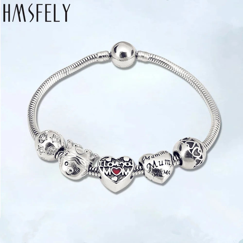 HMSFELY бусины в форме сердца из нержавеющей стали 316l love you Mom для DIY подарок на день