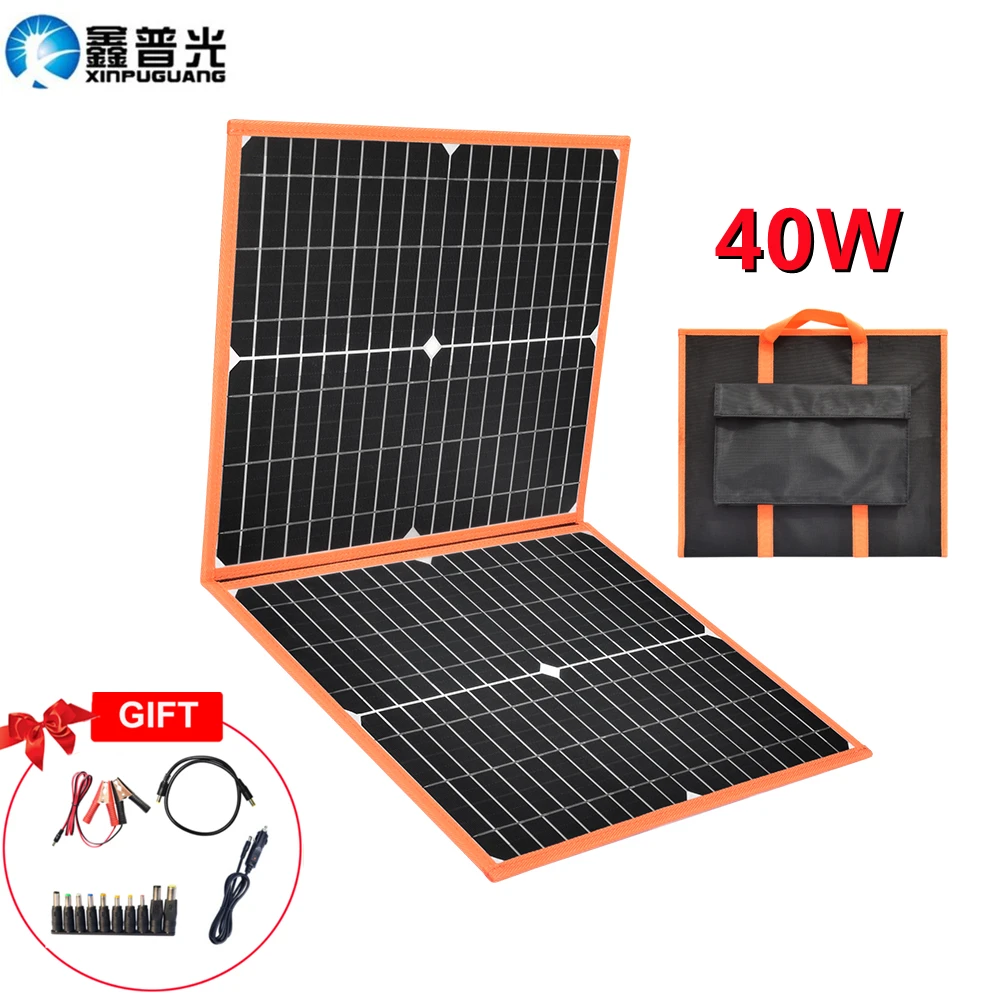 40W Foldable Solar Panel Portable Solar Charger Power Generator 5V USB 18V DC Output For Travel Phone Car 12V Battery Charging