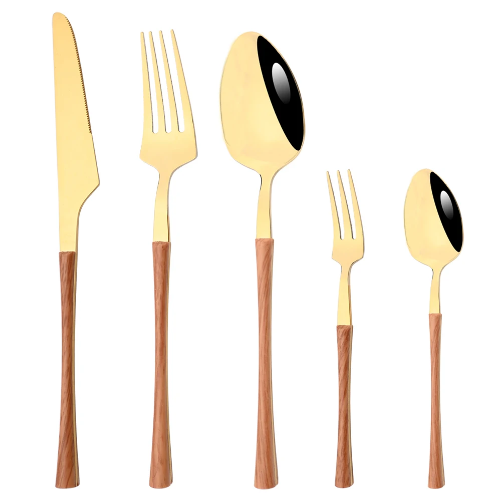 Женская зеркальная посуда с деревянной текстурой Западная еда нож вилка резаки