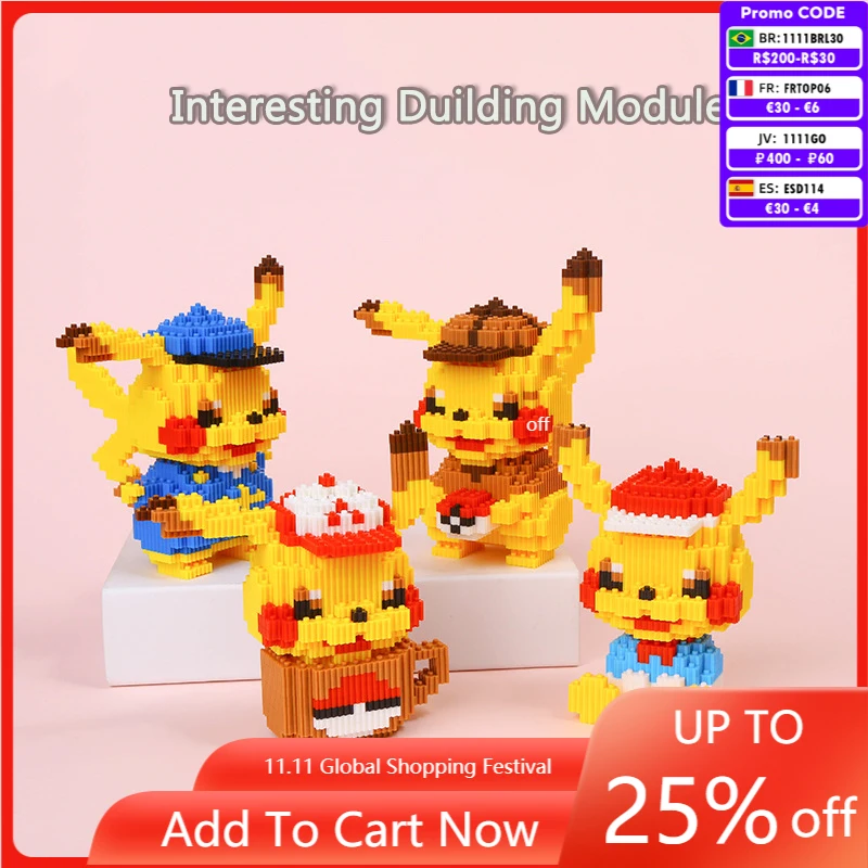 

Pokemon Building Blocks Cute Little Pet Model Kid Puzzle Assembling Toy Anime Cartoon Elf-Ball Pikachued 9009 Baby Gift