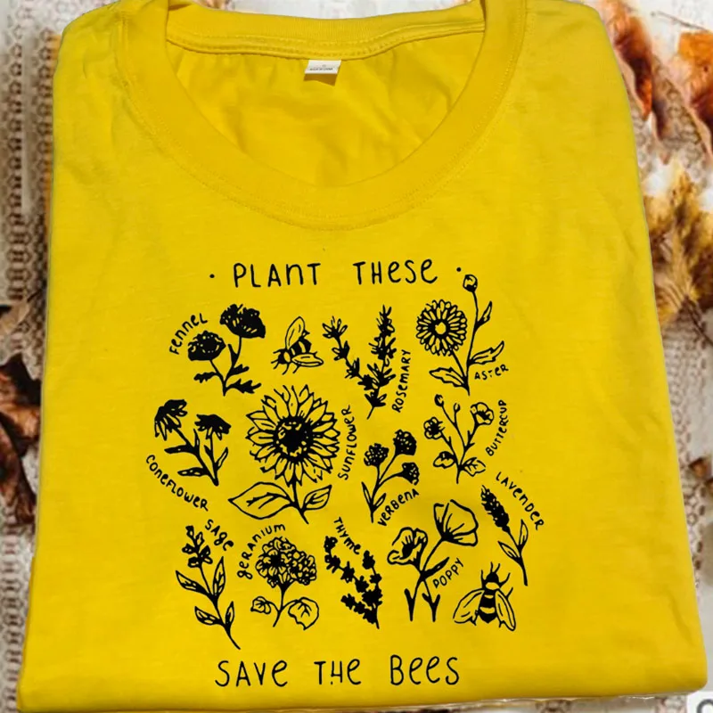 Растение этих женская футболка в стиле Харадзюку Повседневная спасение пчел