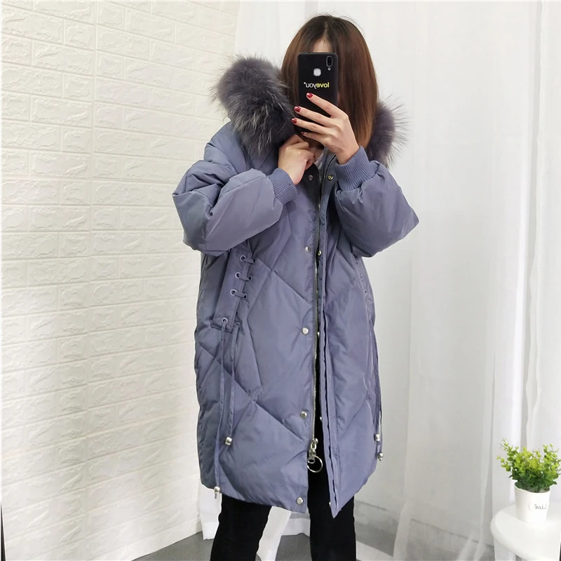 Большой натуральный Лисий мех с капюшоном зимняя куртка женская 90% белый утиный