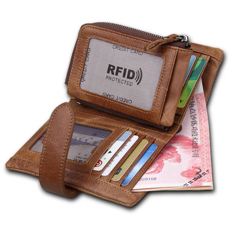 Мужской кошелек из натуральной кожи многофункциональный RFID с пряжкой для монет