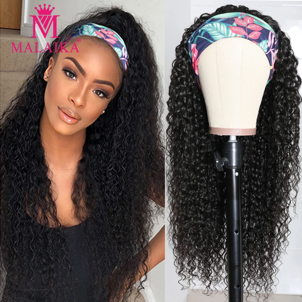 Malaika Headband Wig Deep Wave Human Hair Wigs Glueless Scarf Wig Brazilian Hair Lace Front Wig Frontal Kinky Curly Hair Wigs
