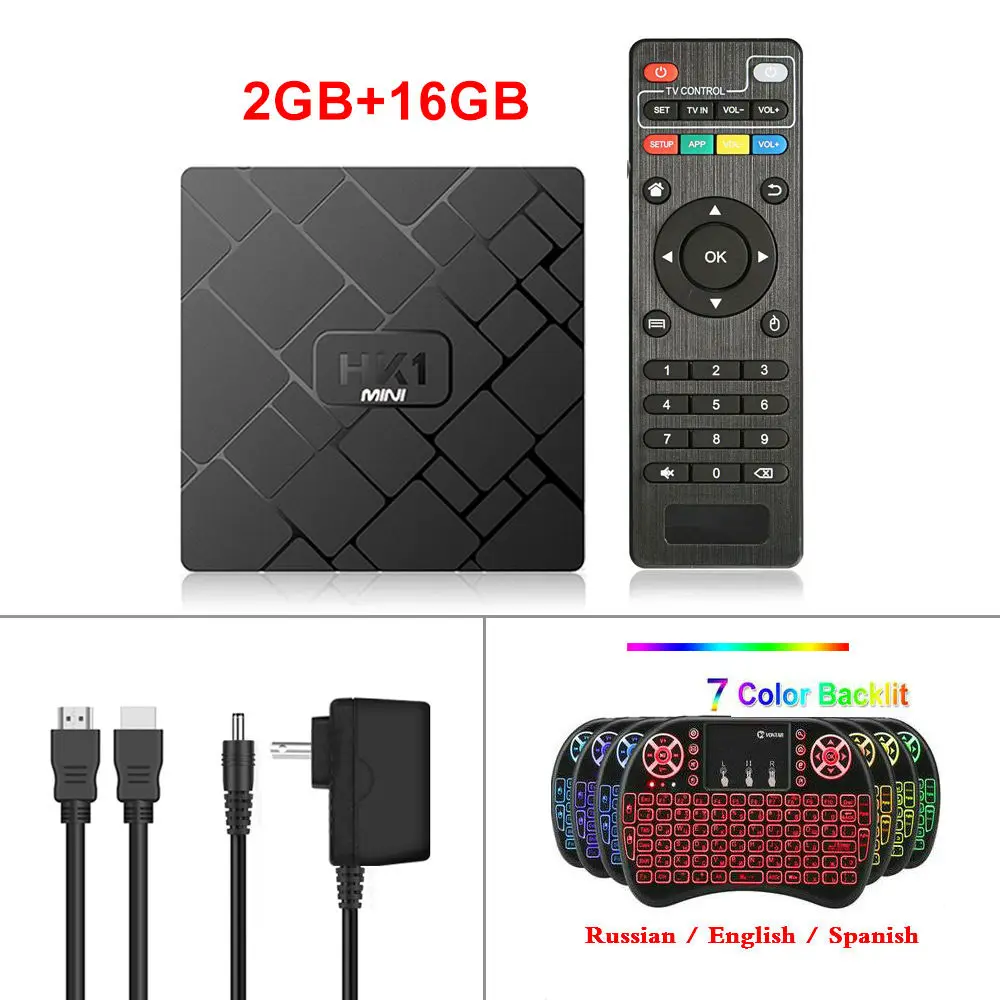 4K Смарт ТВ приставка Android 9,0 HK1 мини медиаплеер Rockchip RK3229 четырехъядерный 2 Гб 16 Гб H.265 Sep верхняя коробка HK1MINI ТВ приставка - Цвет: With Backlit i8