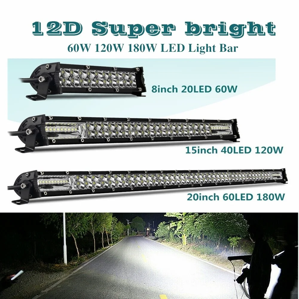 

12D 8 15 20 inch 60W 120W 180W LED Work Light Bar Combo 4x4 Offroad LED Light Bar for Tractor Boat 4WD Trucks ATV Car Led Lights