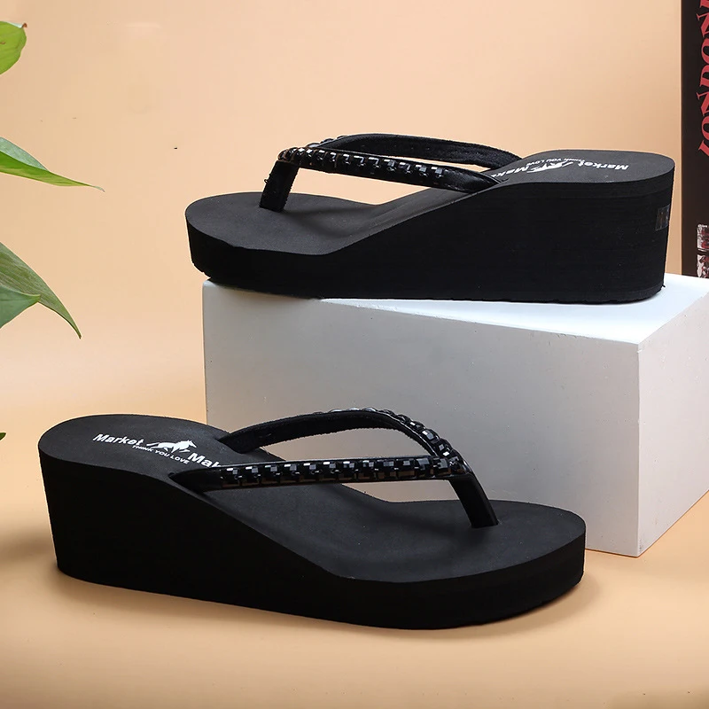 Шлепанцы на высоком каблуке женские летние Нескользящие с толстой