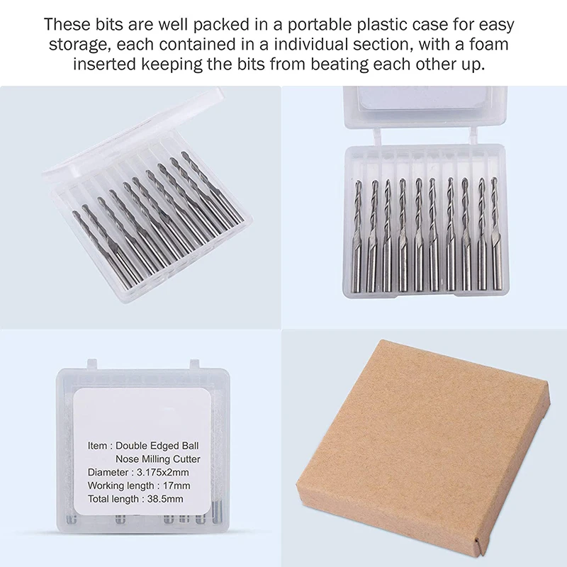 10Pcs CNC Router Bit 2mm Ball Nose End Mill 2-Flute Spiral Upcut Milling Cutter Engraving Carving Tool Set | Инструменты