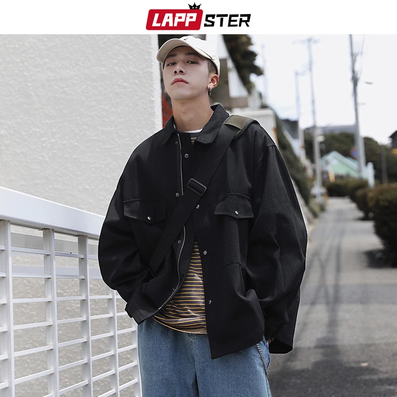 LAPPSTER мужская уличная куртка-бомбер ветровка Мужская s Harajuku черная Корейская куртка в стиле хип-хоп винтажная Рабочая куртка пальто
