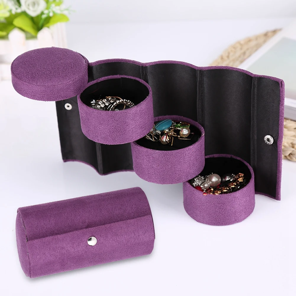 

Portable 3 Layers Cylinder Shaped Jewelry Storage Box Organizer for Girls Women Gift PurpleJewelry Storage Box