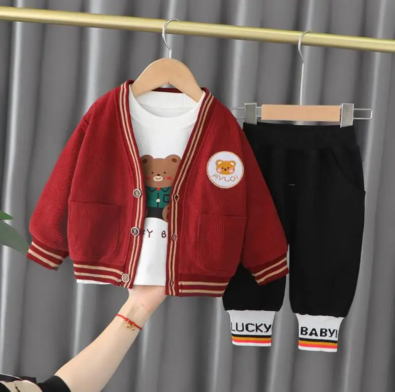 

2022 New Baby Boys Girls Clothing Set cartoon print cardigan coat+shirts+pants 3pcs infant outfits Toddler kids bebes tracksuit