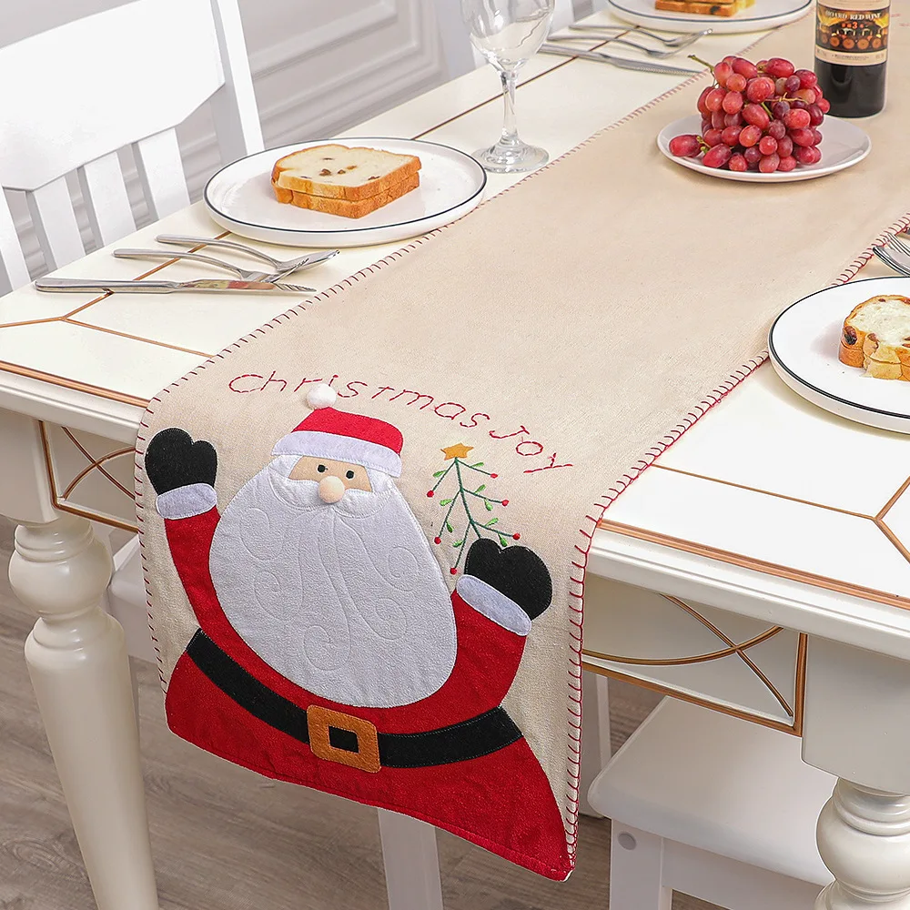 

Christmas decoration Santa snowman table runner hot selling North American home meal linen table runner non-woven table mat