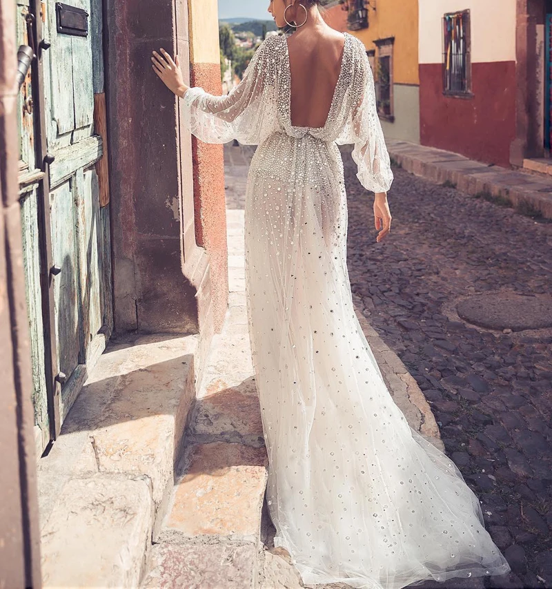 Блестящее платье макси с рукавами фонариками и открытой спиной Блестящие