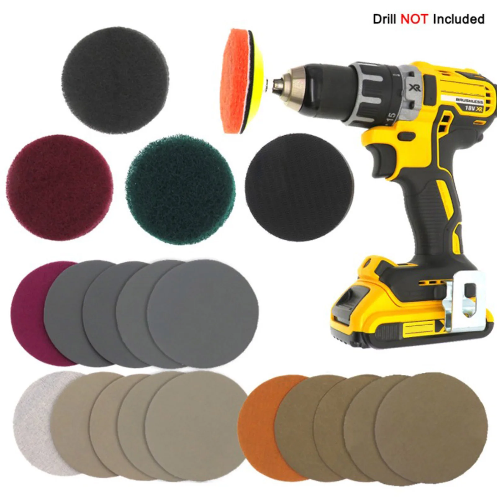 

Power Scrubber Pads Kit Car Light Repair Cleaner Refurbished 21-Piece Cleaning Kit Drill Brush Scouring Cleaning Pads For Car