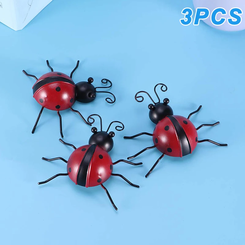 

3 Pcs Iron Ladybug Metal Wall Hanging Art Decorations Ornament for Home Garden HE