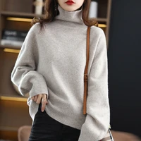 autumn and winter new cashmerepure woolen sweater womens fashion high neck thick loose wild pullover knitted warm fashion top