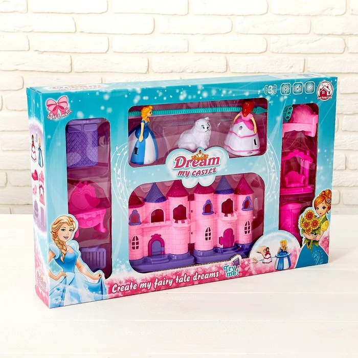 Замок для кукол фигурки крутятся с аксессуарами звуковые и световые