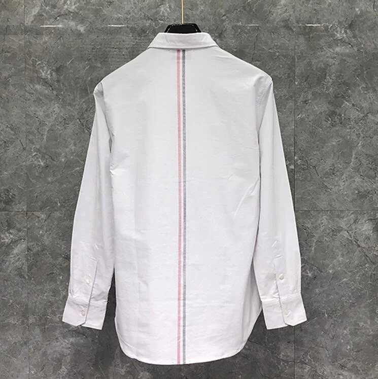 TB Fashion 2023 THOM Brand Shirts Men Long Sleeve Casual Shirt Turn Down Collar Oxford Back Stripes White Men's Clothing