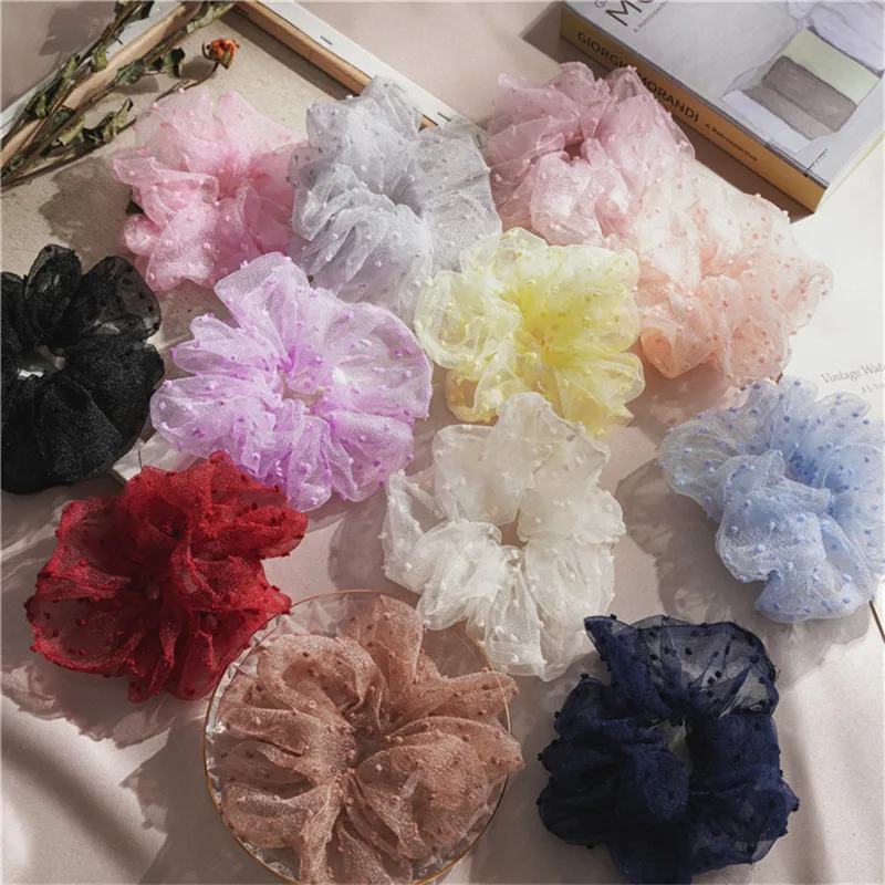 

Mesh Hair Scrunchie Solid Color Elastic Hair Ties For Women Girls Hair Band Scrunchies Ponytail Holder Gum Hair Accessories