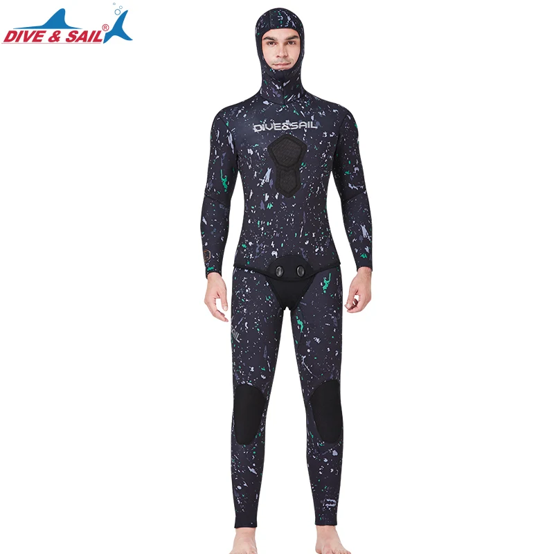

7MM Men Professional Two Pieces Split Scuba Snorkel Spearfishing Hooded Wetsuits Keep Warm Surfing Jumpsuit Diving Equipment K