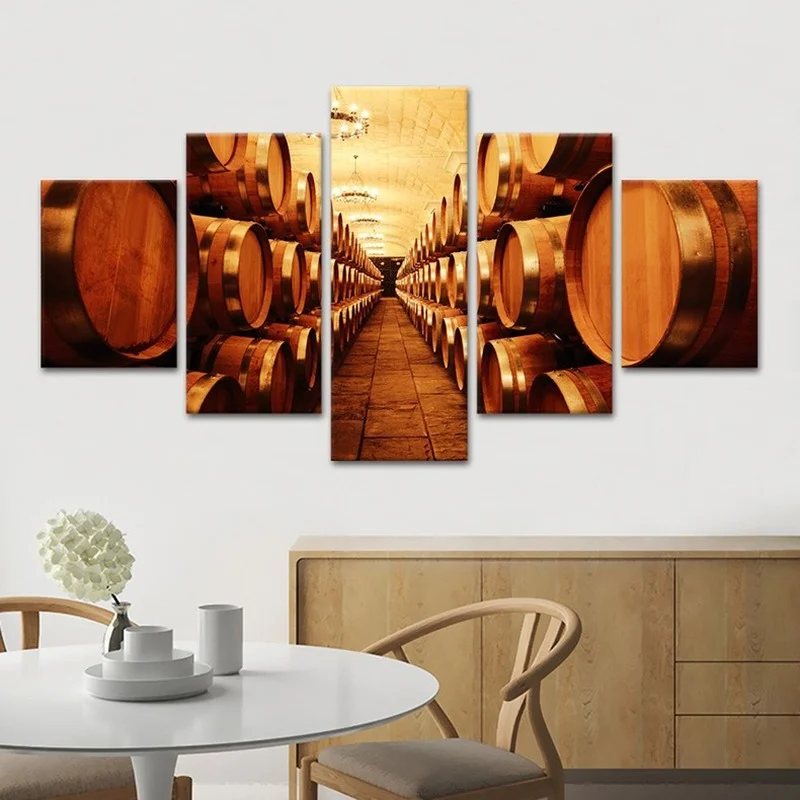 

5 Pieces of Amazon Wish Foreign Trade Hot Style Picture Core Red Wine Wine Cellar HD Picture Mosaic Home Living Room Decoration