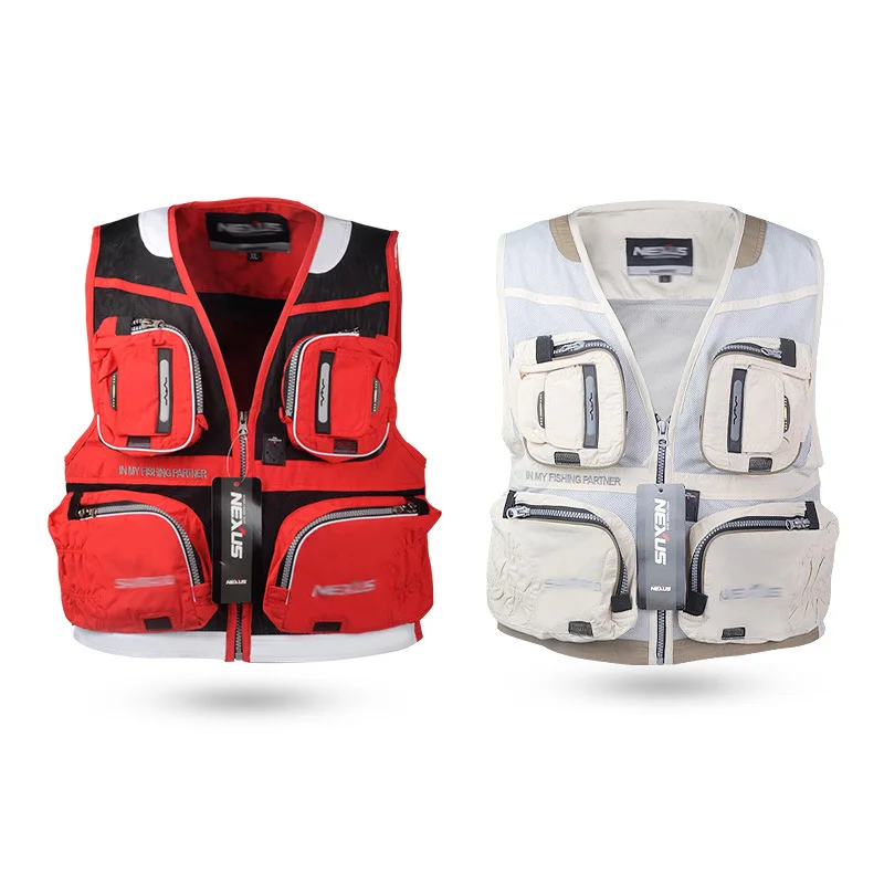 

M-4XL Outdoor Fishing Vest Back Detachable Breathable Mesh Life Jacket Vest Fishing Clothes Portable Breathable Flotation Vest