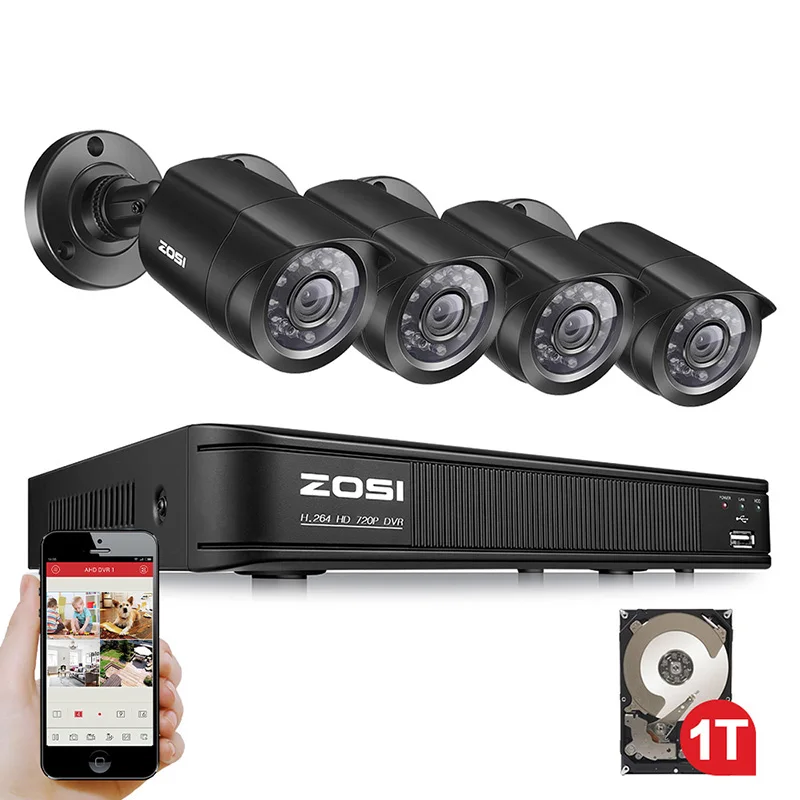 ZOSI 8CH 720P 4 в 1 CVI TVI AHD DVR, инфракрасная, водонепроницаемая и наружного видеонаблюдения ночного видения Камера домашней безопасности Системы наблюдения Наборы - Цвет: Black 2