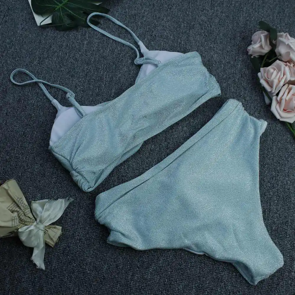 

sexy 2020 bikini solid color Suspenders swimsuit high waist female biquini two piece set push up retro summer bathing suit wome