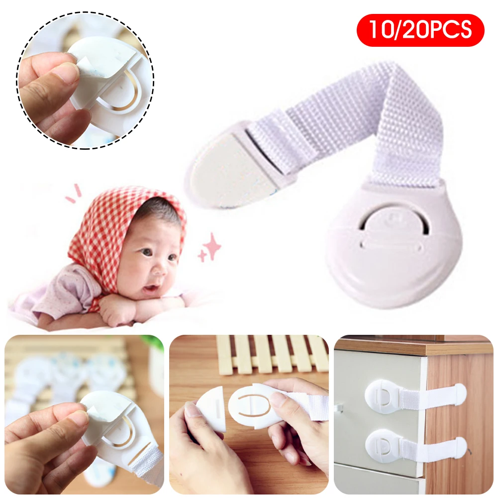 

10/20Pcs Baby Locks Flexible Strap Child Safety Locks Press And Slide Self-Adhesive Door Latches For Cabinet Drawer