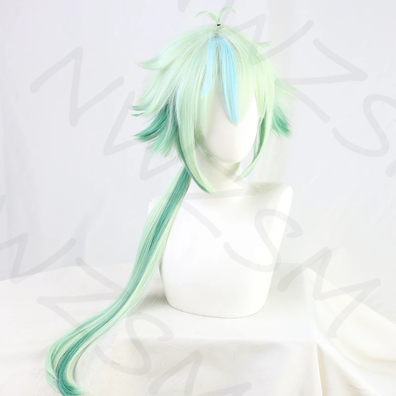 

Genshin Impact Sucrose Wig Cosplay 85cm Long Straight Ponytail Green Light Mint Heat Resistant Hair Women Game Role Play