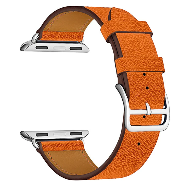Cross pattern orange Ремешок из коровьей кожи для Apple Watch Band 44 мм iwatch Series 5 4 3 2 1 умные Аксессуары 42 мм петля 38 мм Замена браслета 40 мм - Цвет ремешка: Cross pattern orange
