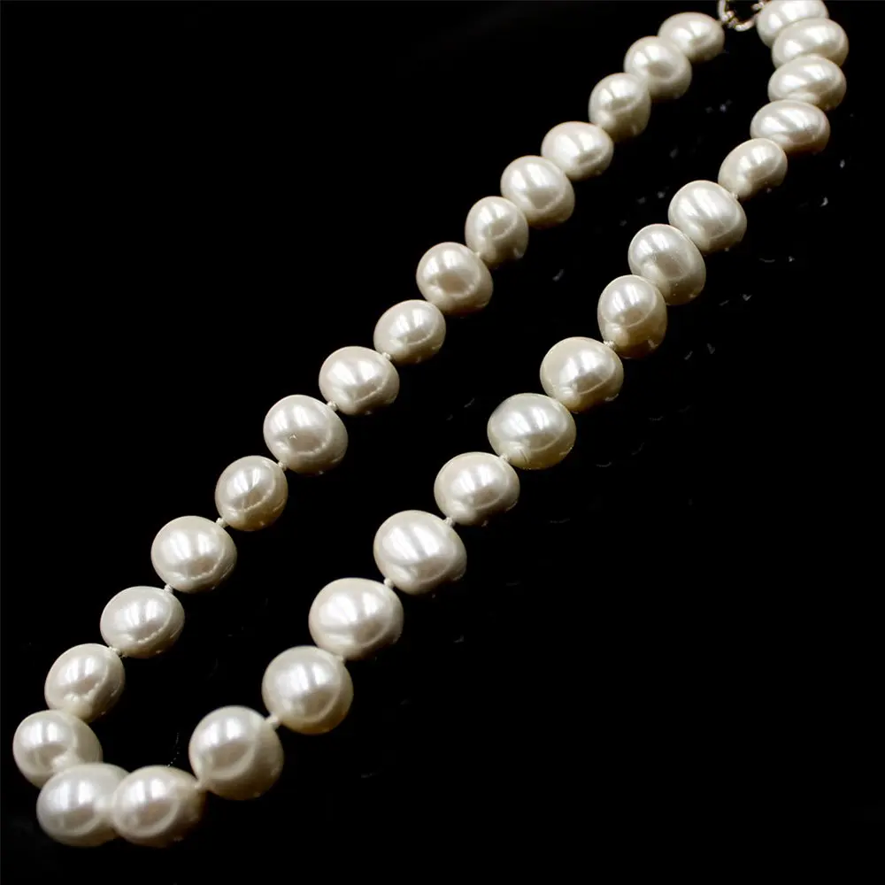 Free Shipping 15x12mm White South Sea Shell Pearl Egg Shape Beads Knot GP Clasp Wedding Jewelry Necklace 18&quot|Колье| |