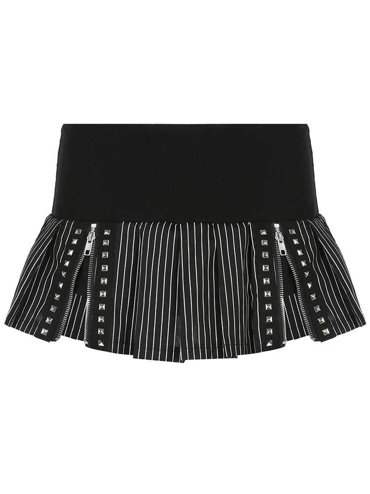 Женские шорты с заклепками HEYounGIRL молнией и полосатым принтом юбки в эстетике