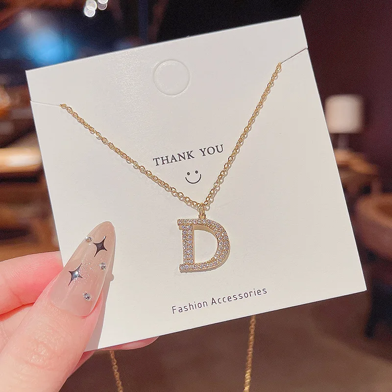 

New simple fashion diamond-studded D letter titanium steel necklace female temperament versatile exquisite clavicle chain