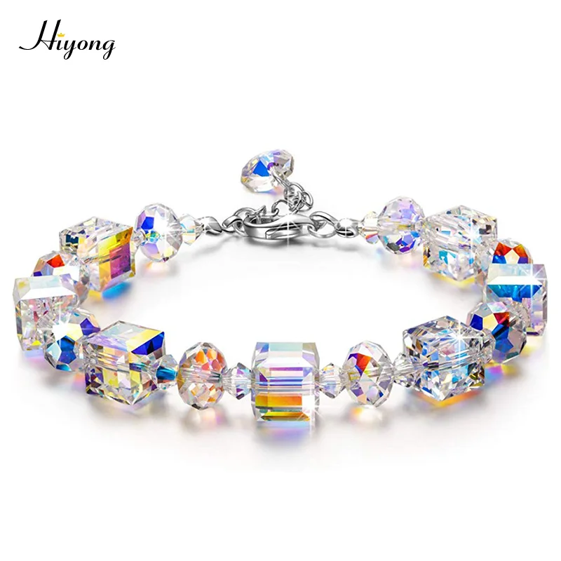 Женский браслет с бусинами Aurora Геометрическая цепочка из полигоната кристаллами