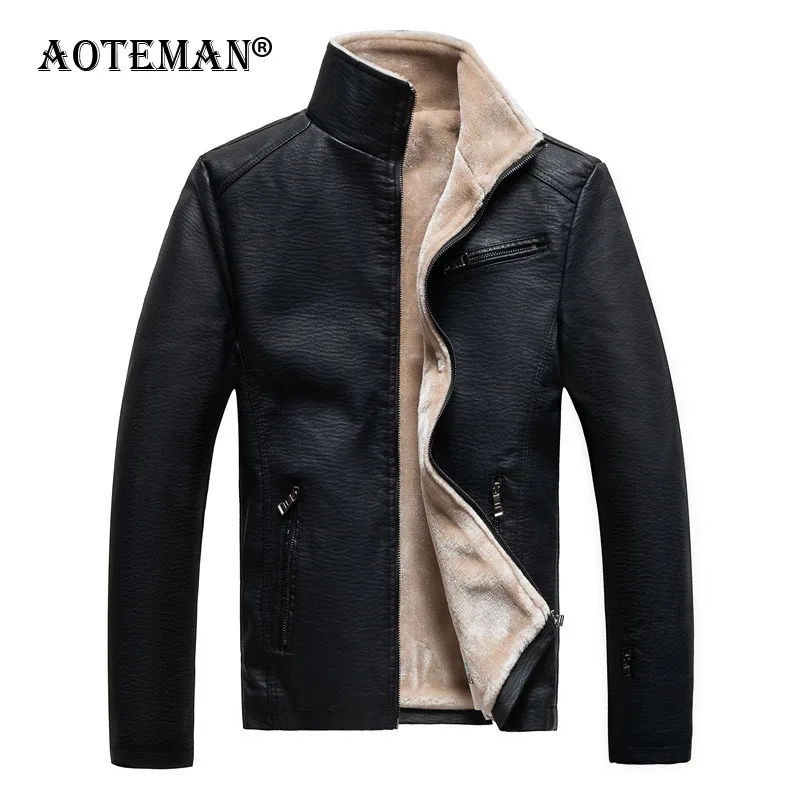 

Мужская зимняя куртка из искусственной кожи, флисовые теплые парки, ветровка, верхняя одежда, приталенная Мужская куртка, фирменная мужская...